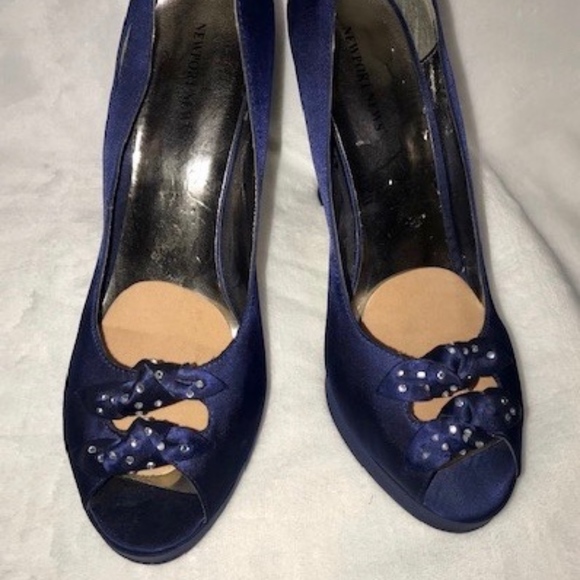 Sapphire Blue Peep Toe Platform Pumps - Picture 4 of 5